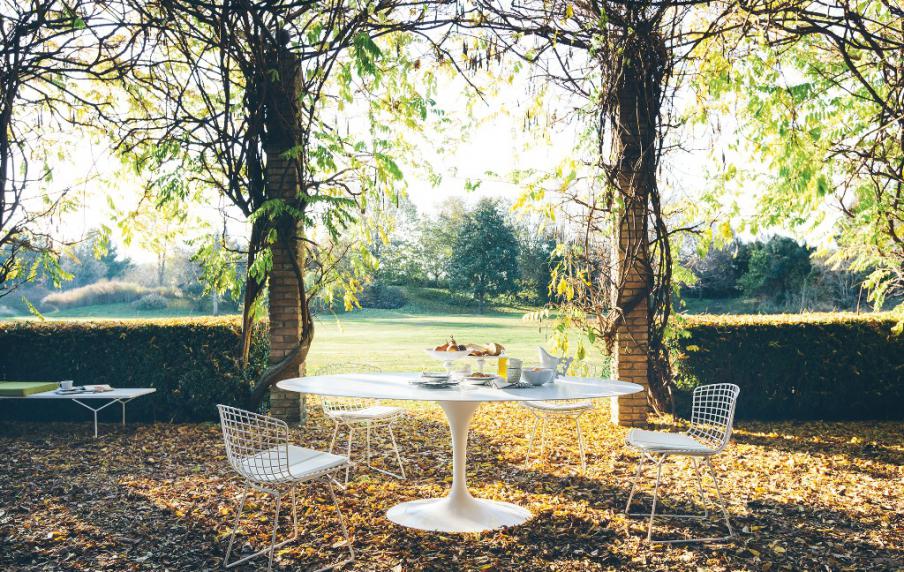 bertoia chair, saarinen table knoll outdoor